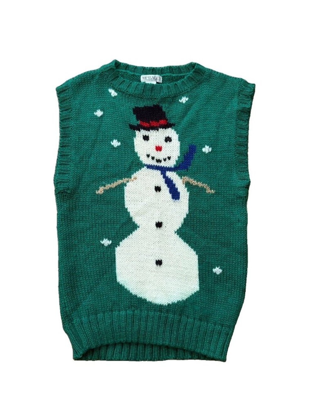 Vintage Christmas Sweater Vest Women’s Size Small Green Snowman Holiday